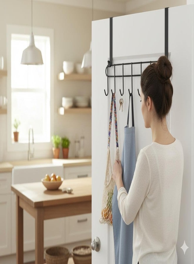 Konquer TimeS Heavy Duty Stainless Steel Over The Door Hook Hanger Organizer/Wall Hook Rack, No Drilling Required (Black) - Image 3